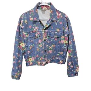 Stuffed Shirt Jeanswear 90s Vintage Floral Jean Jacket Made In USA Sz M